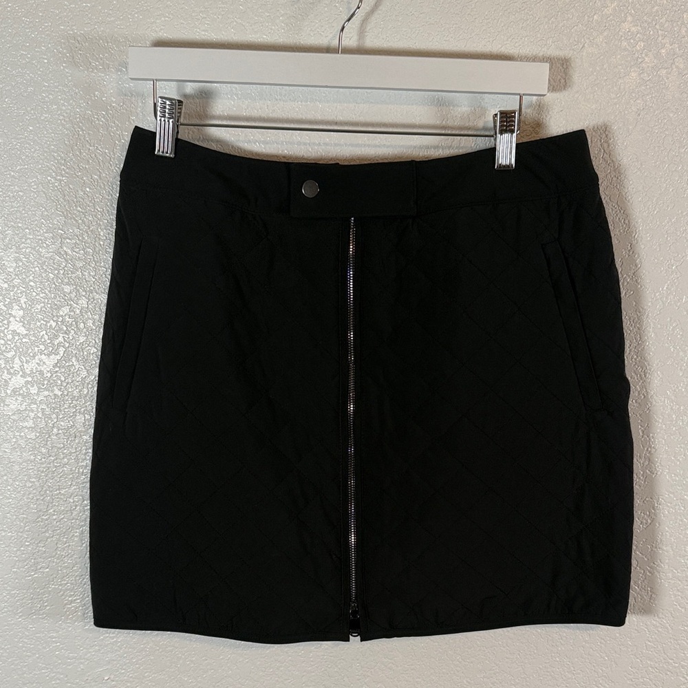 Athleta Black Apres Ski Skirt Quilted Front Zip Mini Size 12
